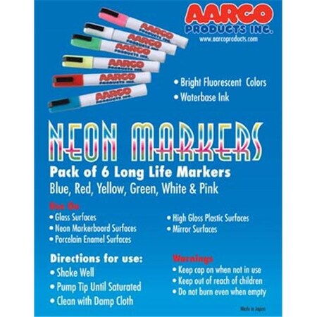 Aarco AARCO Products MFL-6 Dry Erase Neon Makers 6 Pack MFL-6